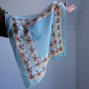 Adorable 40s/50s "The Ride" Symphony novelty horse print silk handkerchief